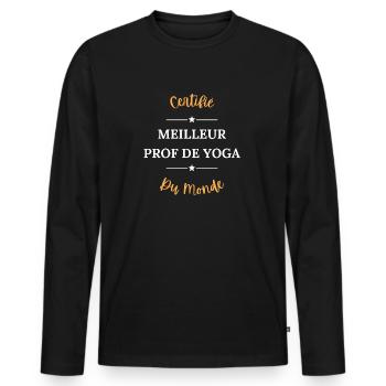 Certifié meilleur prof de yoga du monde - T-shirt manches longues Premium bio Homme - noir - Devant - Nico (187cm)
