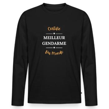 Certifié meilleur gendarme du monde - T-shirt manches longues Premium bio Homme - noir - Devant - Nico (187cm)