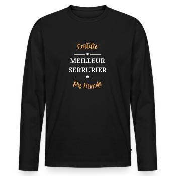 Certifié meilleur serrurier du monde - T-shirt manches longues Premium bio Homme - noir - Devant - Nico (187cm)