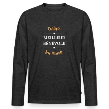 Certifié meilleur bénévole - T-shirt manches longues Premium bio Homme - anthracite chiné - Devant - Nico (187cm)