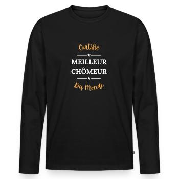 Certifié meilleur chômeur du monde - T-shirt manches longues Premium bio Homme - noir - Devant - Nico (187cm)