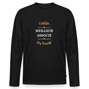 Certifié meilleur associé - T-shirt manches longues Premium bio Homme - noir - Devant - Nico (187cm)