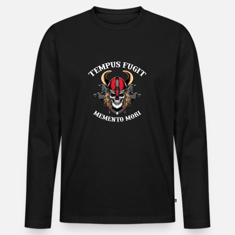 Tempus fugit memento mori - Männer Premium Bio Langarmshirt - Schwarz