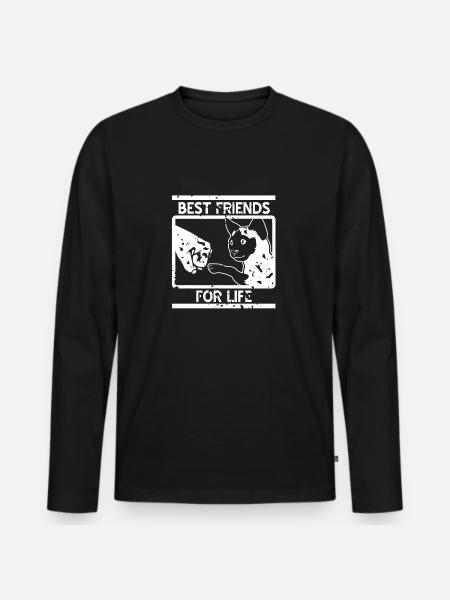 Best Friends For Life Cute Cat Lover T-Shirt - Männer Premium Bio Langarmshirt - Schwarz