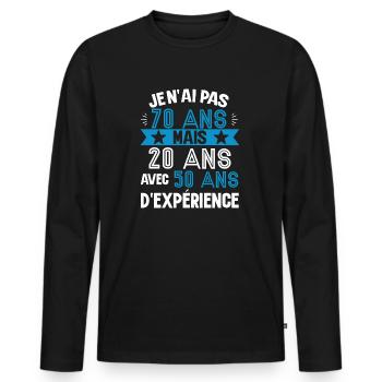 Cadeau anniversaire 70 ans rigolo homme - T-shirt manches longues Premium bio Homme - noir - Devant - Nico (187cm)