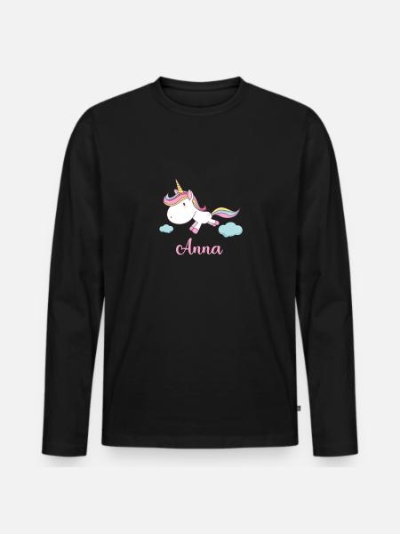 ANNA Unicorno Rosa Novità - Maglia a manica lunga ecologica premium da uomo - nero
