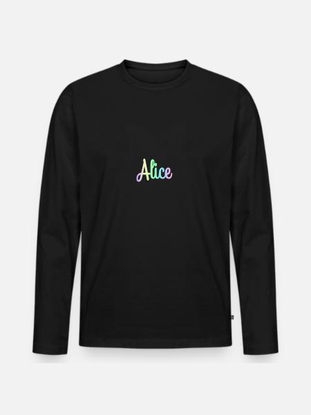 ALICE Arcobaleno Corsivo Minimalista - Maglia a manica lunga ecologica premium da uomo - nero
