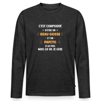 Compliqué beau gosse et Papito - T-shirt manches longues Premium bio Homme - anthracite chiné - Devant - Nico (187cm)