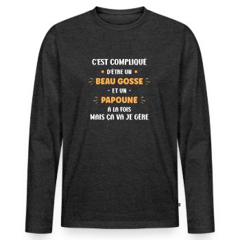 Compliqué beau gosse et papoune - T-shirt manches longues Premium bio Homme - anthracite chiné - Devant - Nico (187cm)