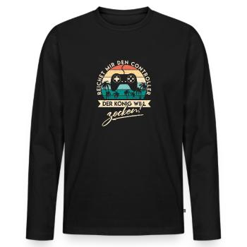 Der König will zocken - Gaming Gamer Spruch Lustig - Männer Premium Bio Langarmshirt - Schwarz - Vorne - Nico (187cm)