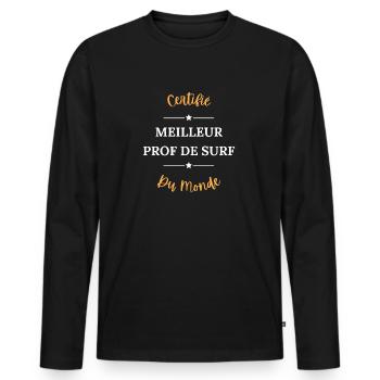 Certifié meilleur prof de surf du monde - T-shirt manches longues Premium bio Homme - noir - Devant - Nico (187cm)