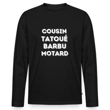 COUSIN TATOUÉ BARBU MOTARD - T-shirt manches longues Premium bio Homme - noir - Devant - Nico (187cm)