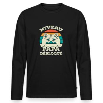 niveau papa débloqué - gamer - Nouvelle Naissance - T-shirt manches longues Premium bio Homme - noir - Devant - Nico (187cm)