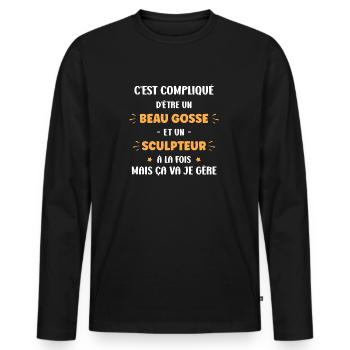 Compliqué beau gosse et sculpteur - T-shirt manches longues Premium bio Homme - noir - Devant - Nico (187cm)
