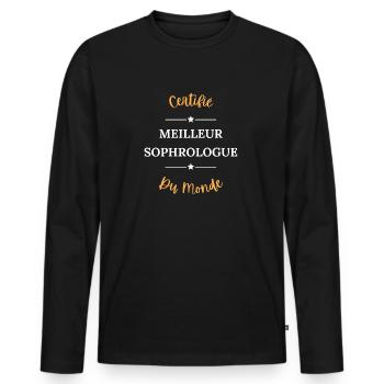 Certifié meilleur sophrologue du monde - T-shirt manches longues Premium bio Homme - noir - Devant - Nico (187cm)