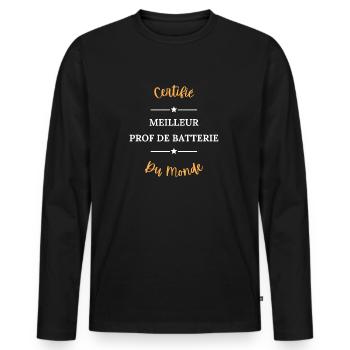 Certifié meilleur prof de batterie du monde - T-shirt manches longues Premium bio Homme - noir - Devant - Nico (187cm)