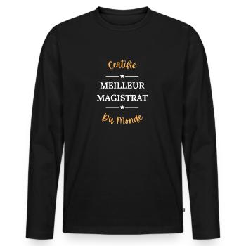 Certifié meilleur magistrat du monde - T-shirt manches longues Premium bio Homme - noir - Devant - Nico (187cm)