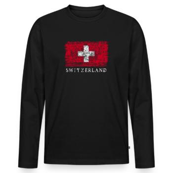Schweiz Schweizer Flagge Schweizerflagge - Männer Premium Bio Langarmshirt - Schwarz - Vorne - Nico (187cm)
