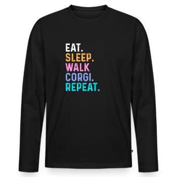 Eat Sleep Walk Corgi wiederholen - Männer Premium Bio Langarmshirt - Schwarz - Vorne - Nico (187cm)