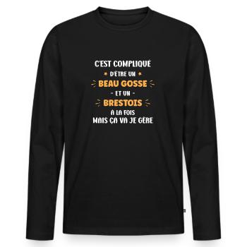 Compliqué beau gosse et brestois - T-shirt manches longues Premium bio Homme - noir - Devant - Nico (187cm)