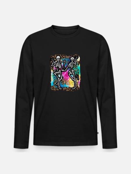 Halloween Skeletons Dancing Tie Dye - Men's Premium Organic Long Sleeve Shirt - black