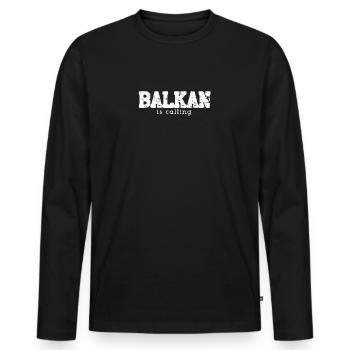 Balkan disant que BALKAN appelle idée cadeau - T-shirt manches longues Premium bio Homme - noir - Devant - Nico (187cm)