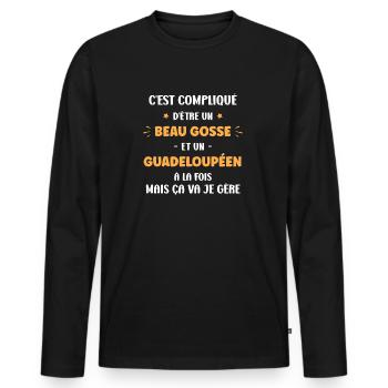 Compliqué beau gosse et Guadeloupéen - T-shirt manches longues Premium bio Homme - noir - Devant - Nico (187cm)