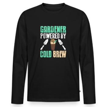 Jardinier propulsé par Cold Brew Cool Vintage Present - T-shirt manches longues Premium bio Homme - noir - Devant - Nico (187cm)
