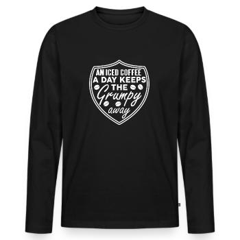 An Iced Coffee A Day Keeps The Grumpy Away Cool - Men's Premium Organic Long Sleeve Shirt - black - Front - Nico (187cm)