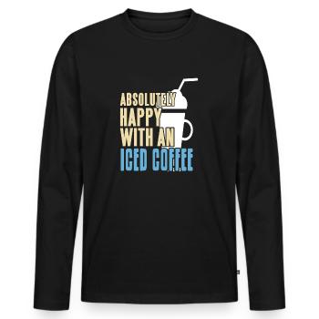 Absolument heureux avec un café glacé génial - T-shirt manches longues Premium bio Homme - noir - Devant - Nico (187cm)