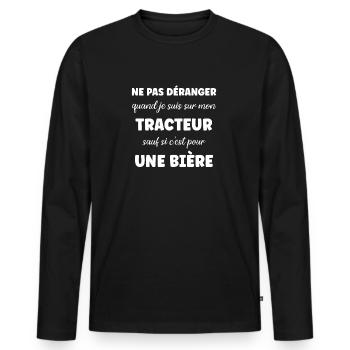 Ne pas déranger tracteur sauf pour une bière - T-shirt manches longues Premium bio Homme - noir - Devant - Nico (187cm)