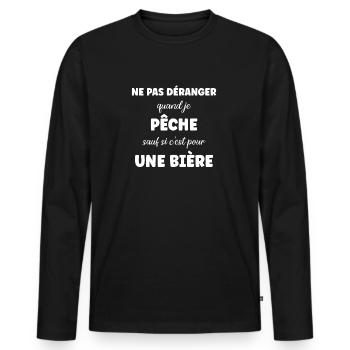 Ne pas déranger quand je pêche sauf pour une bière - T-shirt manches longues Premium bio Homme - noir - Devant - Nico (187cm)