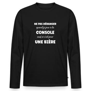 Ne pas déranger console sauf pour une bière - T-shirt manches longues Premium bio Homme - noir - Devant - Nico (187cm)
