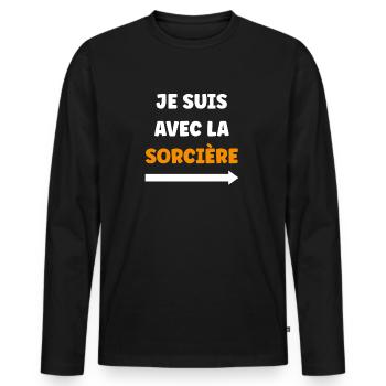 je suis avec la sorcière - T-shirt manches longues Premium bio Homme - noir - Devant - Nico (187cm)