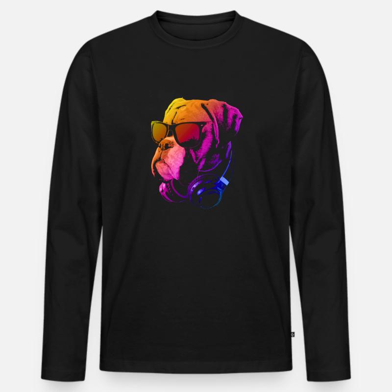 DJ Bulldog rot - Männer Premium Bio Langarmshirt - Schwarz