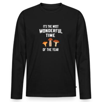 Cueillette de champignons - Cadeau pour les cueilleurs de champignons - T-shirt manches longues Premium bio Homme - noir - Devant - Nico (187cm)