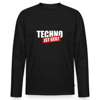 Techno ist geil - Männer Premium Bio Langarmshirt - Schwarz - Vorne - Nico (187cm)