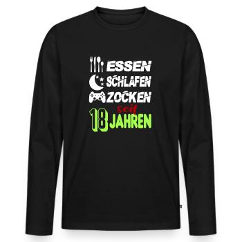 Geburtstag 18 Zocken Spielen Gaming Schlafen - Männer Premium Bio Langarmshirt - Schwarz - Vorne - Nico (187cm)