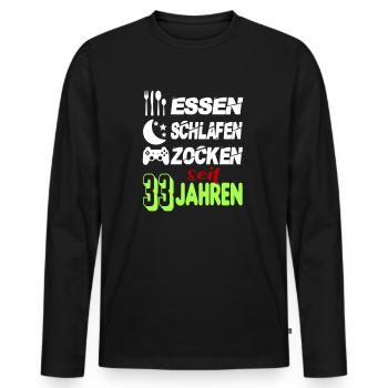 Geburtstag 33 Zocken Spielen Gaming Schlafen - Männer Premium Bio Langarmshirt - Schwarz - Vorne - Nico (187cm)