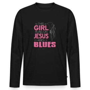Cette fille court sur Jesus & Blues Cool Retro - T-shirt manches longues Premium bio Homme - noir - Devant - Nico (187cm)