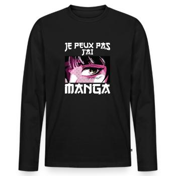 I Can't i Have Mange french quote Funny Japanese O - Men's Premium Organic Long Sleeve Shirt - black - Front - Nico (187cm)
