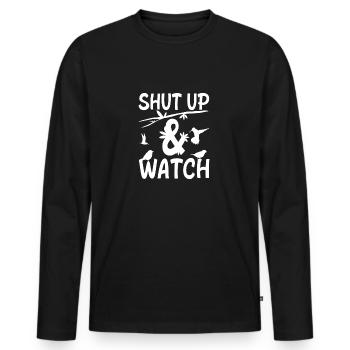 Ornithologue - Tais-toi et observe les oiseaux - T-shirt manches longues Premium bio Homme - noir - Devant - Nico (187cm)