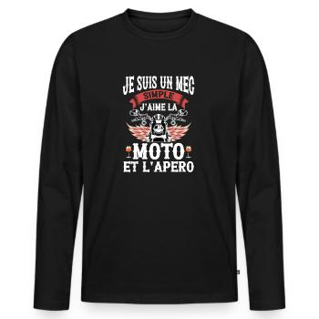 Je Suis Un Mec Simple J aime La Moto Et Apéro - T-shirt manches longues Premium bio Homme - noir - Devant - Nico (187cm)