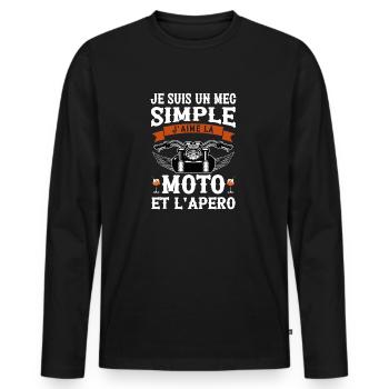 Je Suis Un Mec Simple J aime La Moto Et Apéro - T-shirt manches longues Premium bio Homme - noir - Devant - Nico (187cm)