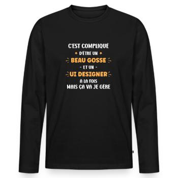 Beau gosse et Ui Designer - T-shirt manches longues Premium bio Homme - noir - Devant - Nico (187cm)