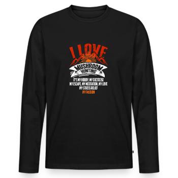 J’aime la chasse aux champignons Mycologue passionné - T-shirt manches longues Premium bio Homme - noir - Devant - Nico (187cm)