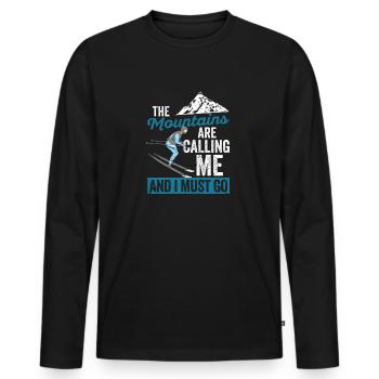 Skiing Winter sports Skiers The mountains are calling - Men's Premium Organic Long Sleeve Shirt - black - Front - Nico (187cm)