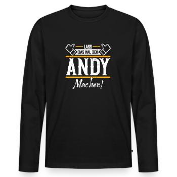 Andy Geschenkidee Geschenk Geburtstag - Männer Premium Bio Langarmshirt - Schwarz - Vorne - Nico (187cm)
