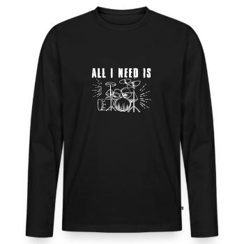 Cool Drummers Tout ce dont j'ai besoin, c'est de la batterie - Funny Drummer - T-shirt manches longues Premium bio Homme - noir - Devant - Nico (187cm)