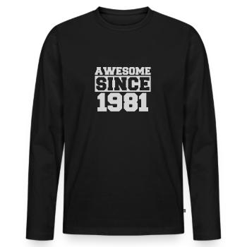 Awesome since 1981 - Männer Premium Bio Langarmshirt - Schwarz - Vorne - Nico (187cm)